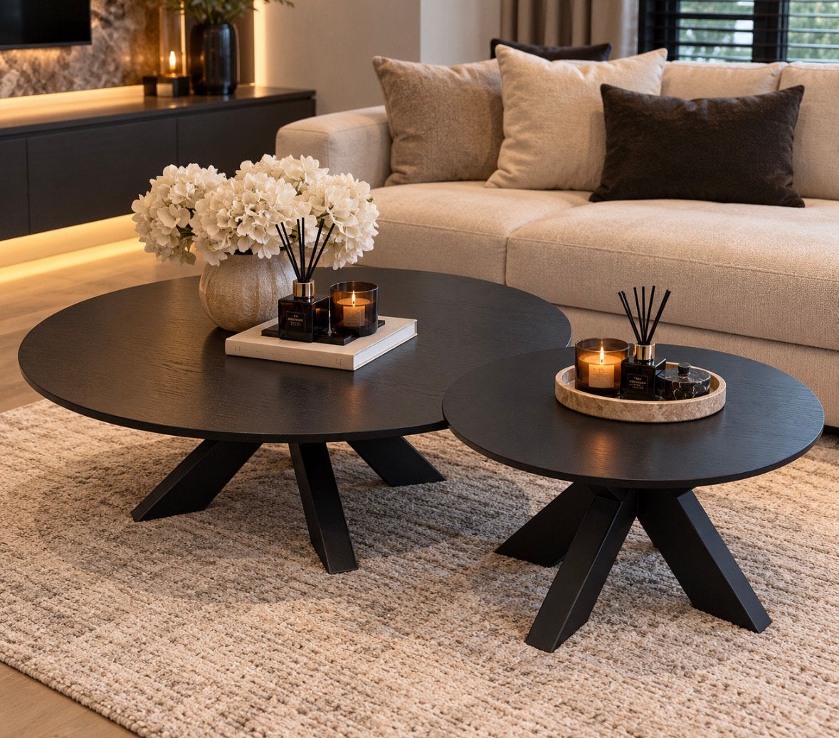 OUTLET | Set van 2 Zwarte Ronde Salontafels – Modern Design, Ophalen of Verzenden, Nieuw