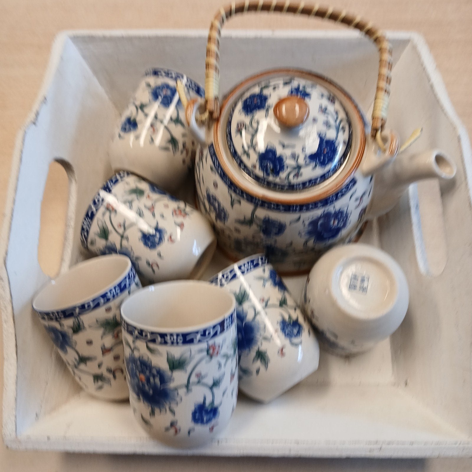 Aziatisch vintage theeservies met theepot en 6 kopjes, Ophalen of Verzenden