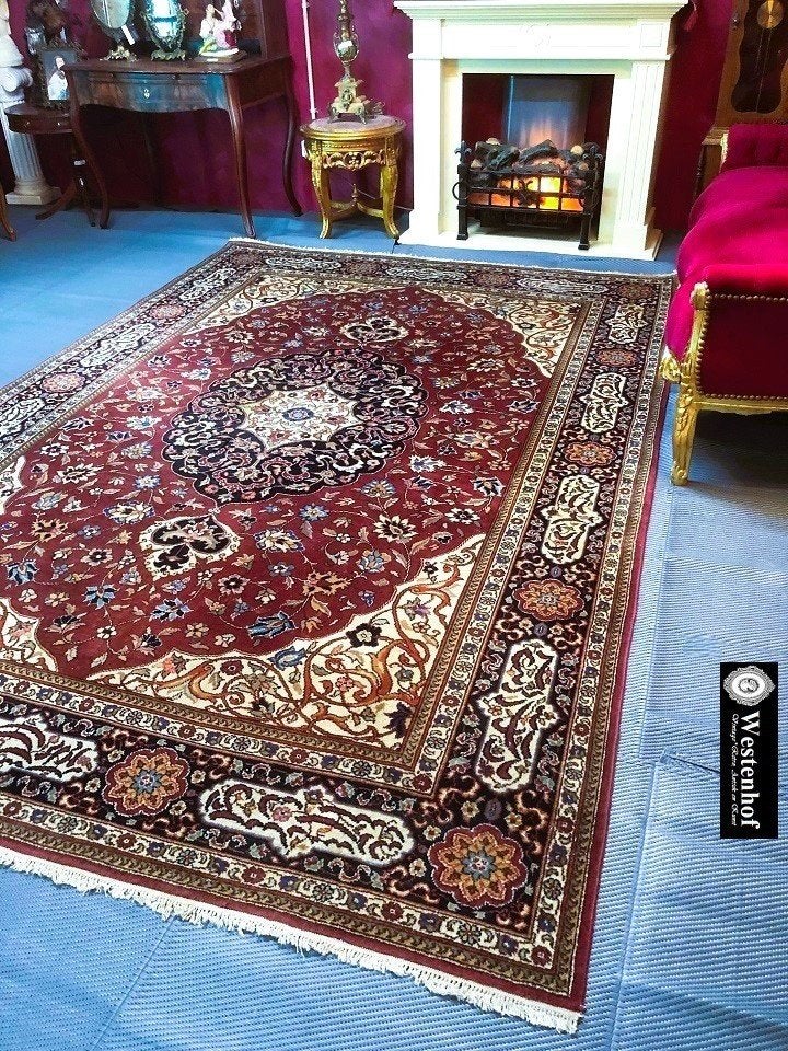 Perzisch tapijt handgeknoopt Tabriz Oosters vloerkleed, Gebruikt, Bruin, 200 cm of meer, Ophalen of Verzenden