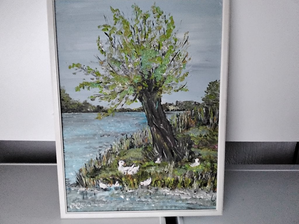 schilderij van de waterkant, Antiek en Kunst, Overige stijlen, Ophalen of Verzenden, Overige technieken, Overige ondergronden
