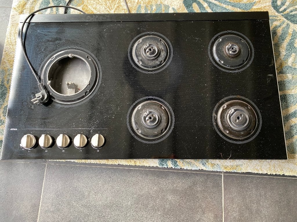 Gaskookplaat - 5 pits ATAG, Ophalen, Gebruikt, Zwart, 50 tot 100 cm
