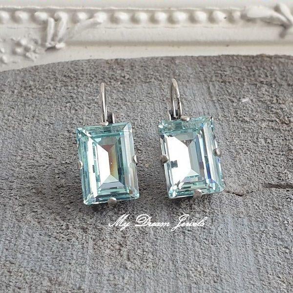 Oorbellen met een Swarovski rechthoek "Light Azore", Met kristal, Overige materialen, Hangers, Nieuw
