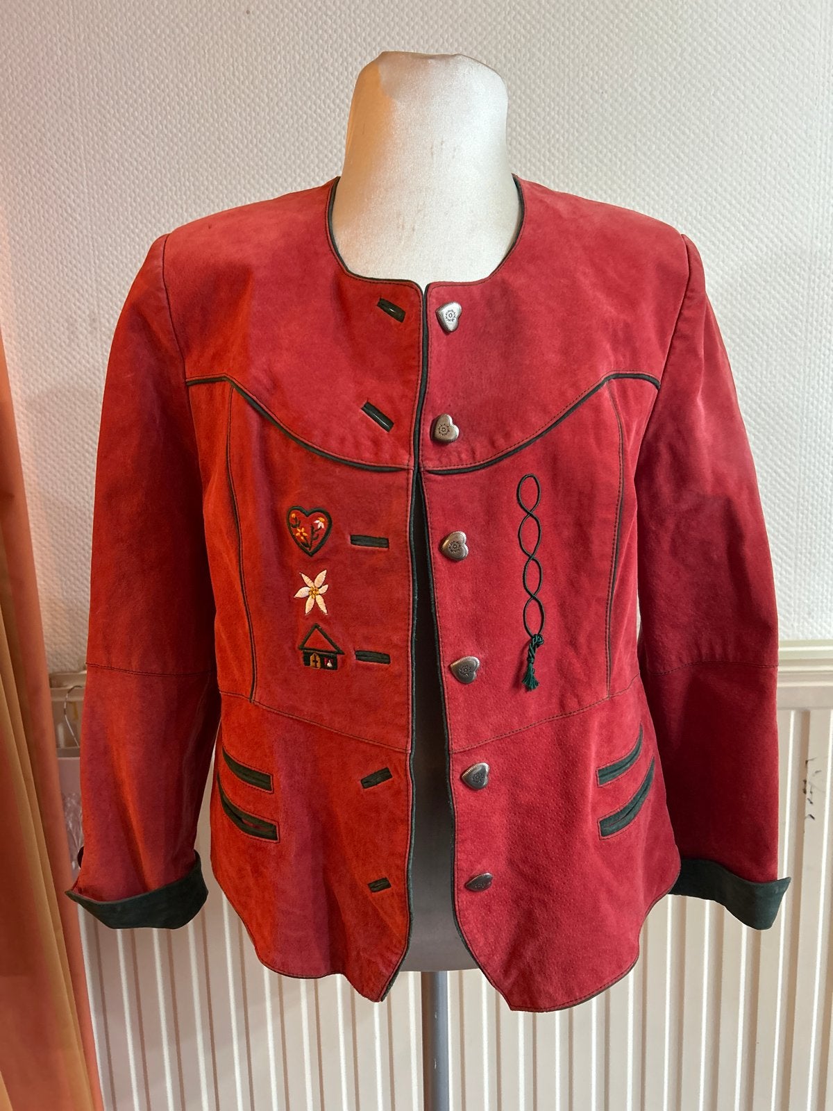 Vintage Suede Jasje Rood Maat 40, Kleding | Dames, Ophalen of Verzenden, Gedragen, Maat 38/40 (M), Rood