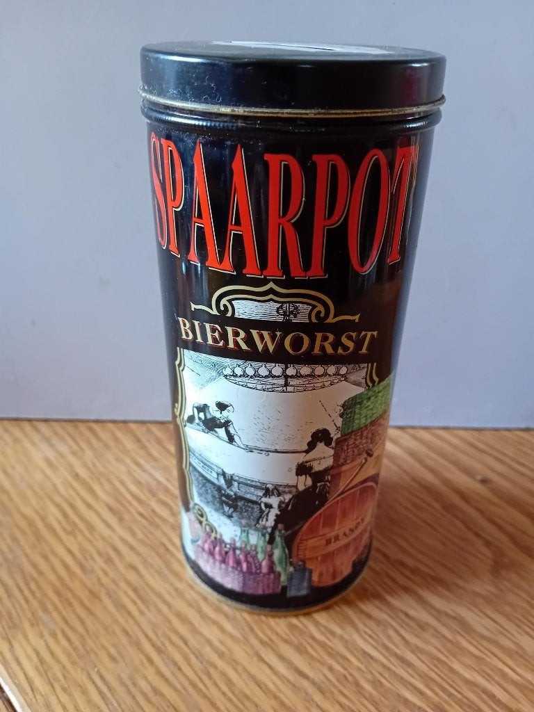 Blikken spaarpot Bierworst Food Service Amersfoort 17x7,5cm, Ophalen of Verzenden, Gebruikt, Koek(jes)