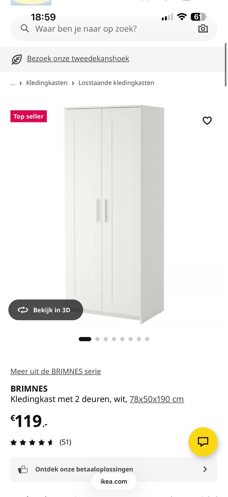 Kledingkast, Ophalen, Gebruikt, 50 tot 100 cm, 150 tot 200 cm