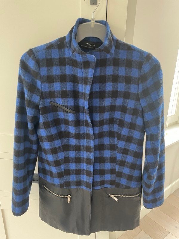 Zara geruite wollen jas maat S blauw zwart, Blauw, Zara, Ophalen of Verzenden, Zo goed als nieuw