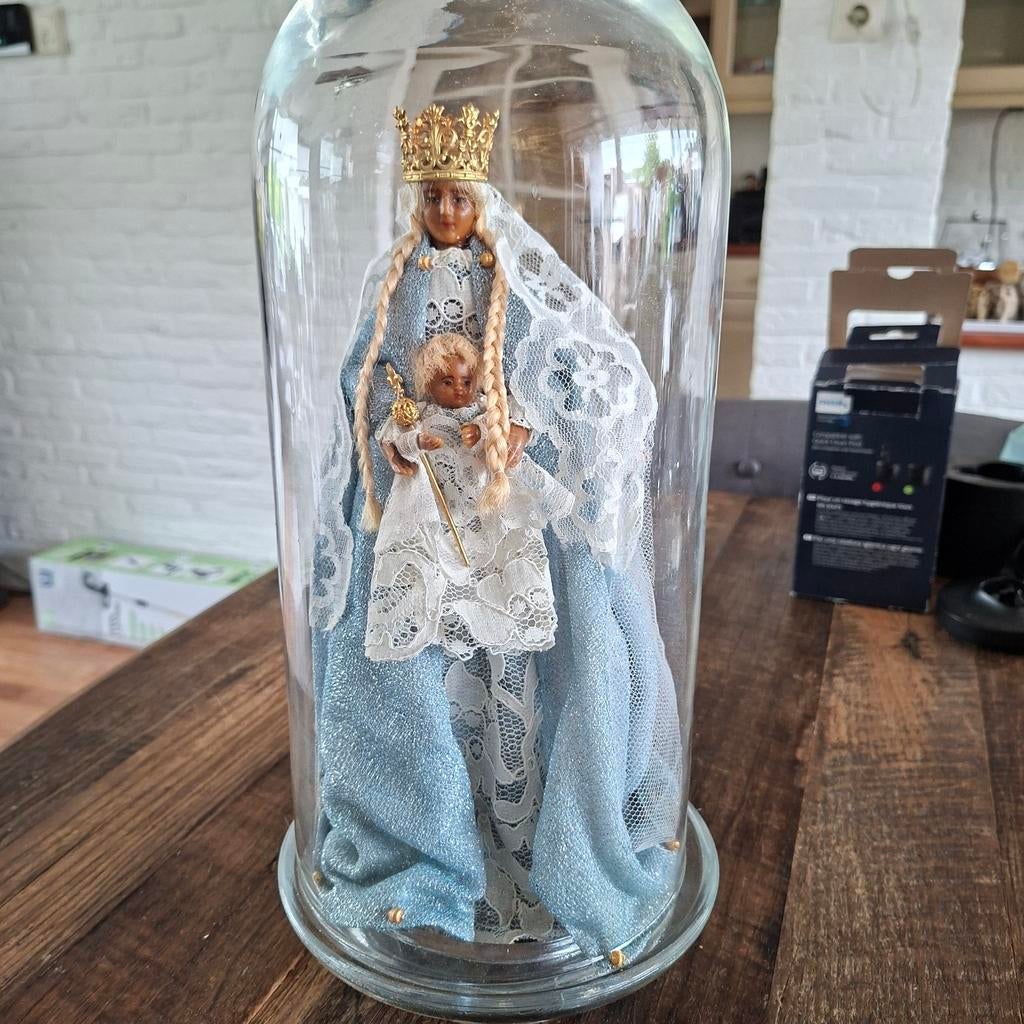 Maria met Kindje van Was 30 cm onder Glazen Stolp 40 cm, Ophalen of Verzenden