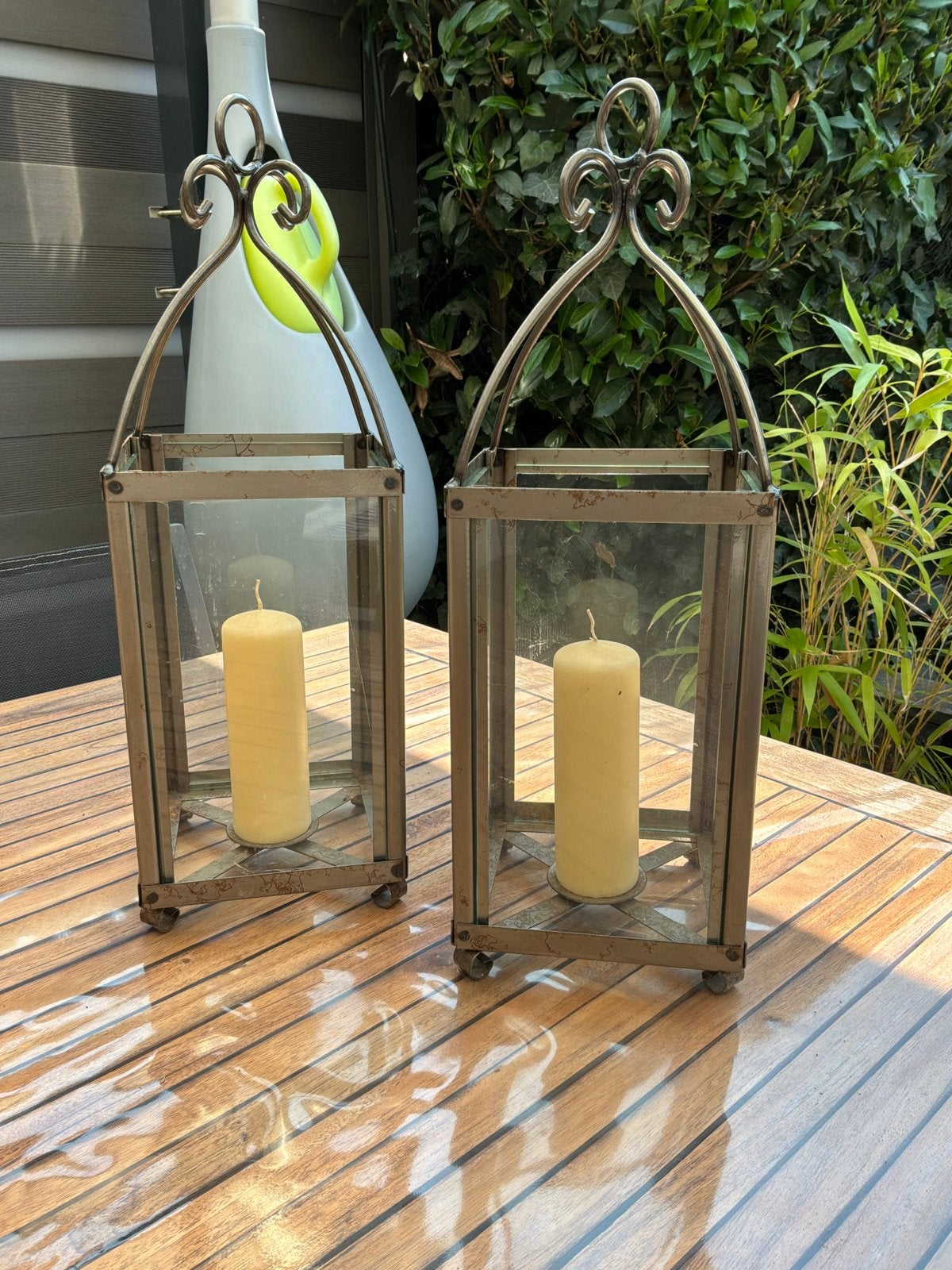 Set van 2 Vintage Windlichten - Authentieke Sfeer, Ophalen, Gebruikt, Metaal, Windlicht