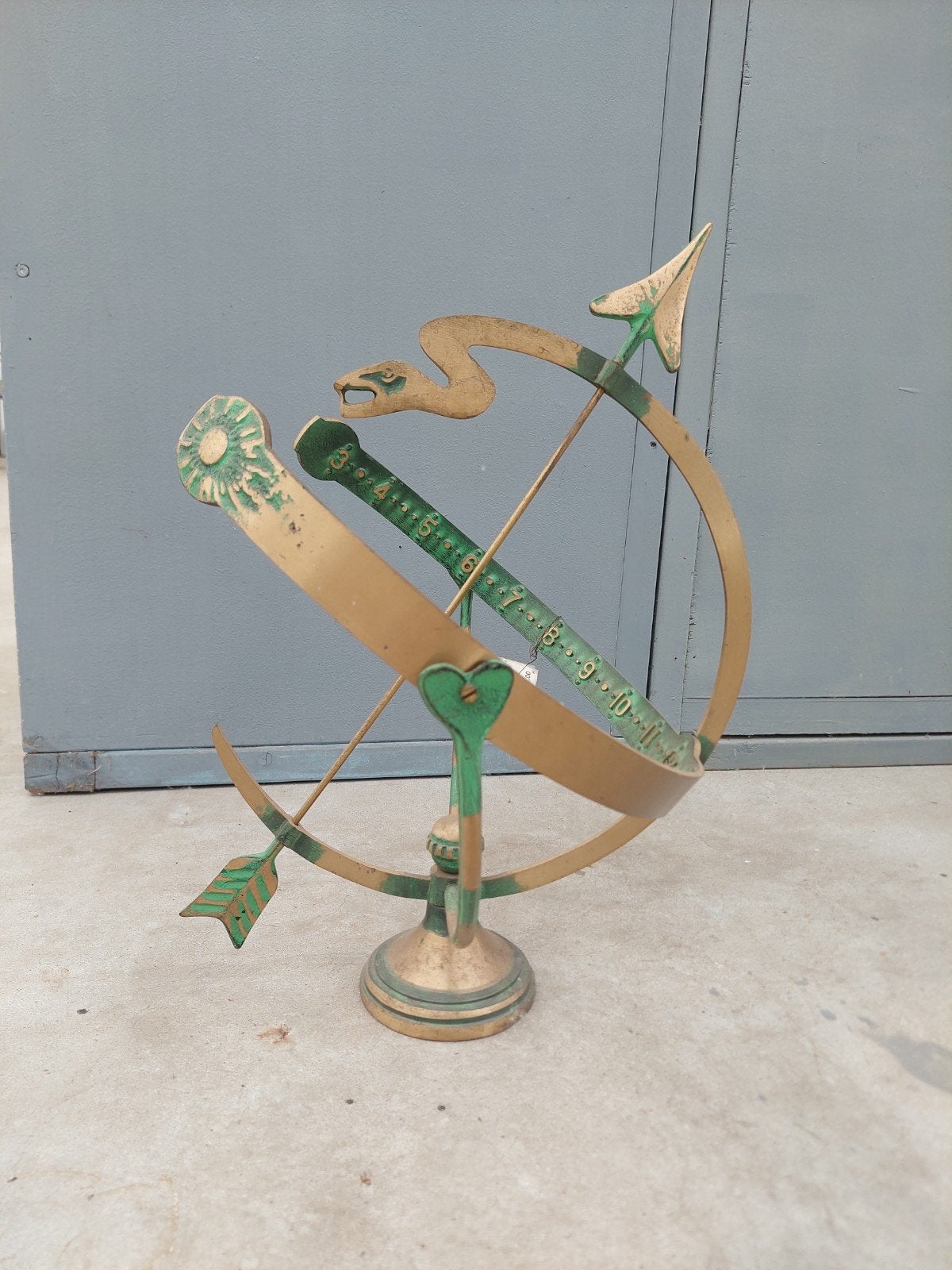 Antieke Zonnewijzer 42cm - Brons met Groene Accent, Antiek en Kunst, Ophalen