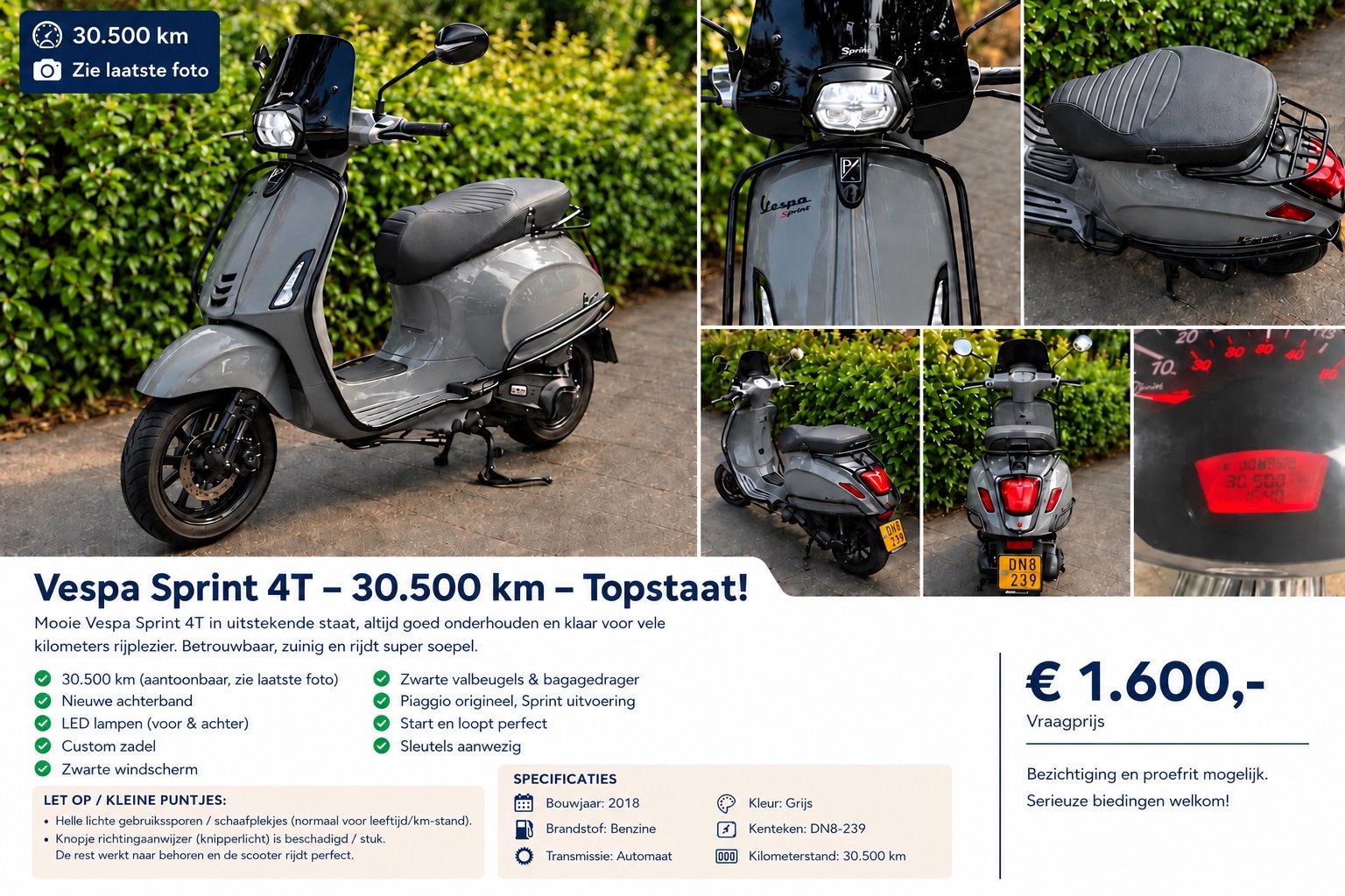 Vespa Sprint 4T - Grijs – 2018, Ophalen, Zo goed als nieuw, Benzine