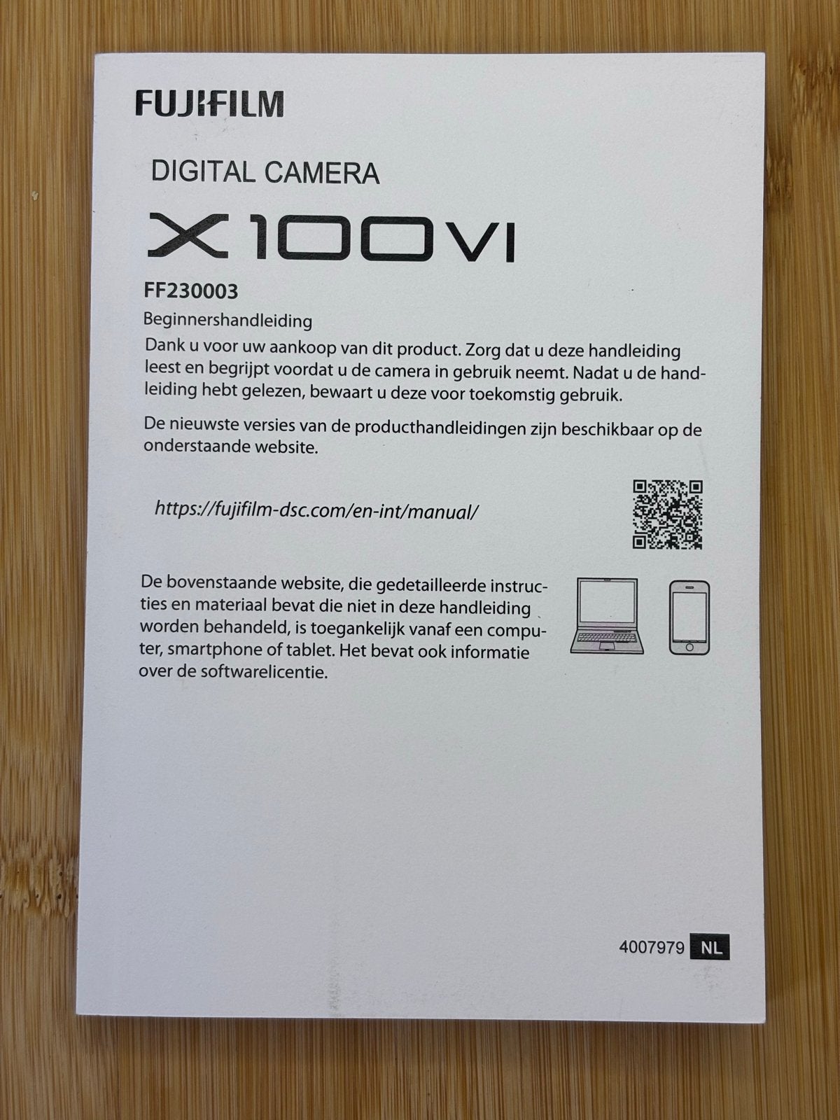 Fujifilm X100VI Handleiding nederlandstalig, Ophalen of Verzenden, Zo goed als nieuw, Geen optische zoom