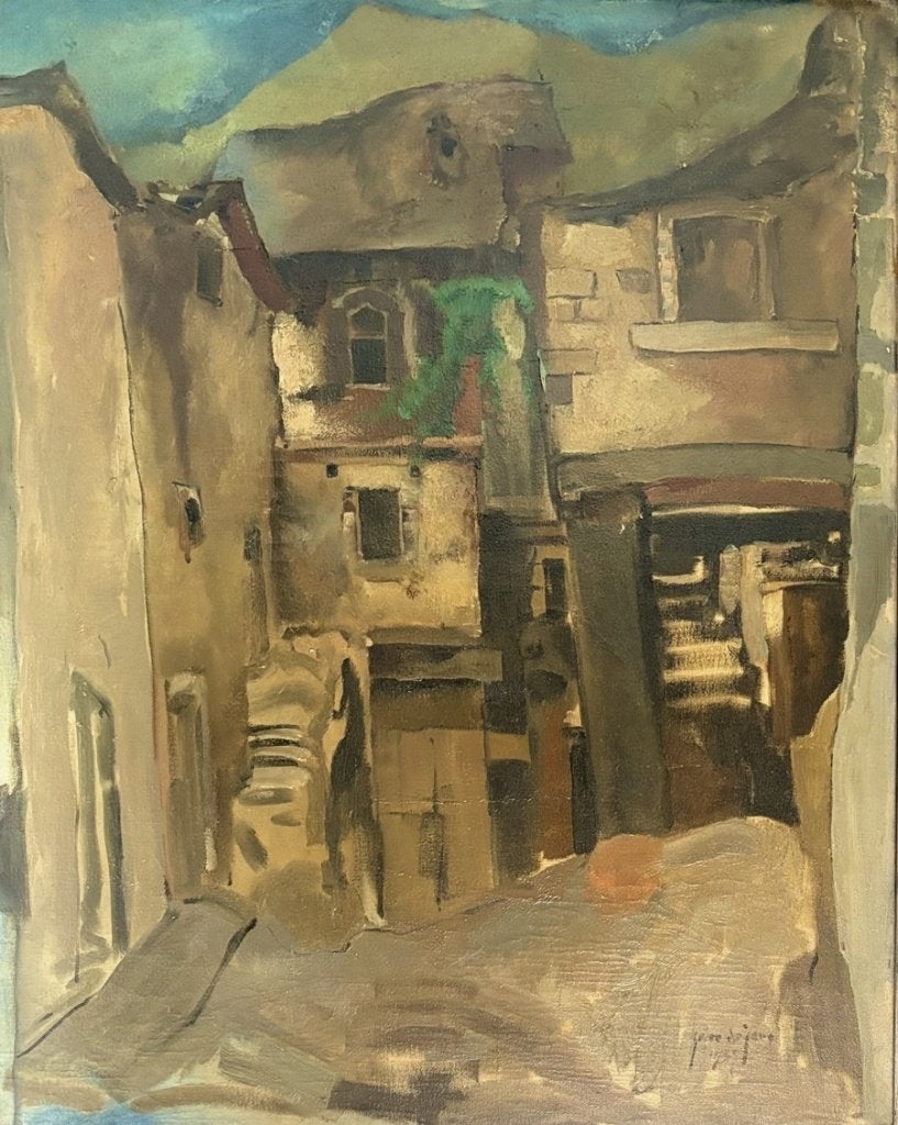 840. Olieverfschilderij, Germ de Jong – dorpsgezicht, 1937