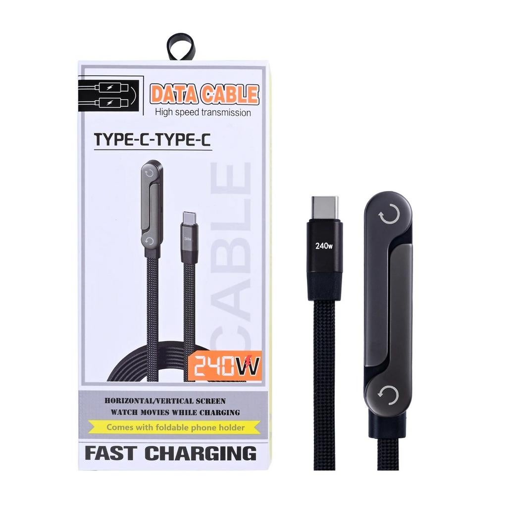 Data Cable USB-C to USB-C with Foldable Holder 150cm black, Shenzhen, China, FoonStore, Nieuw, Info@qc-centre.com