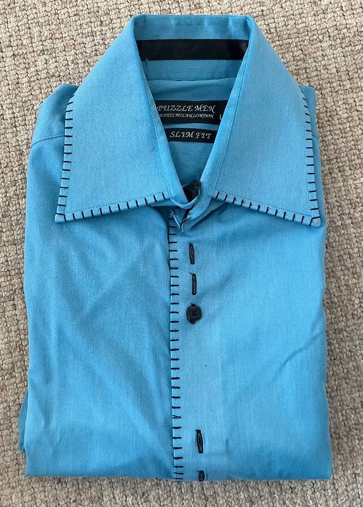 Overhemd licht blauw S/M, Ophalen of Verzenden, Gedragen, Blauw, Halswijdte 39/40 (M)