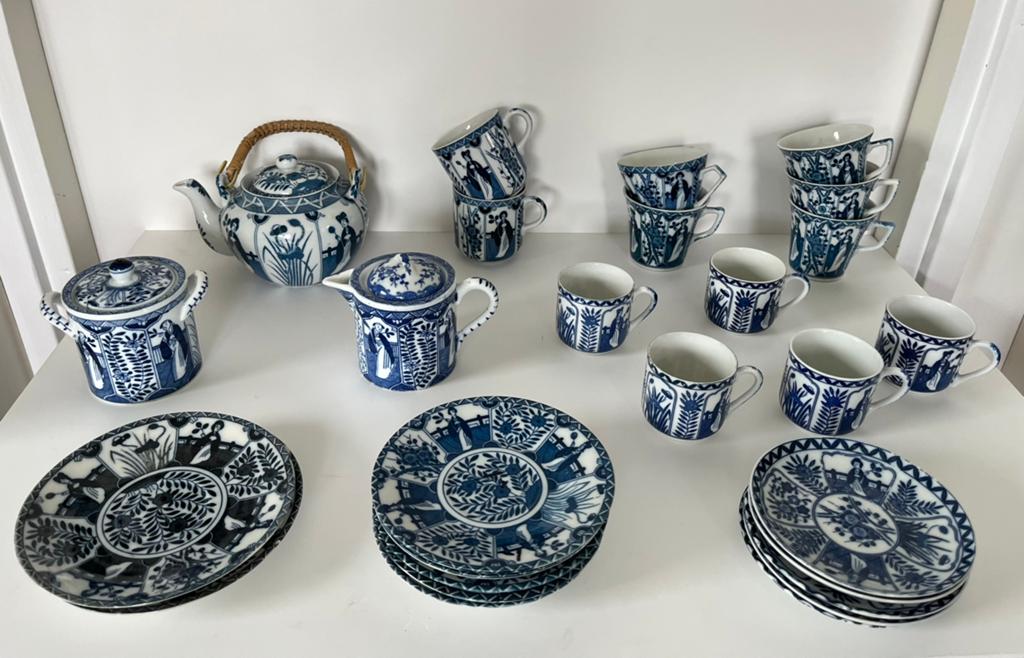 Theeservies blauw chinees/japan 30-delig, Antiek en Kunst, Ophalen