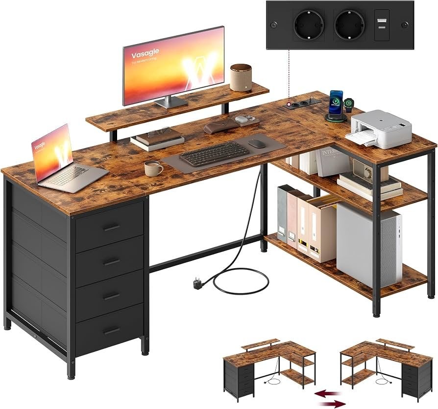 L-vormig Hoekbureau met Lades en Monitorstandaard, Huis en Inrichting, Met lades, Metaal, Hoekbureau, Ophalen of Verzenden