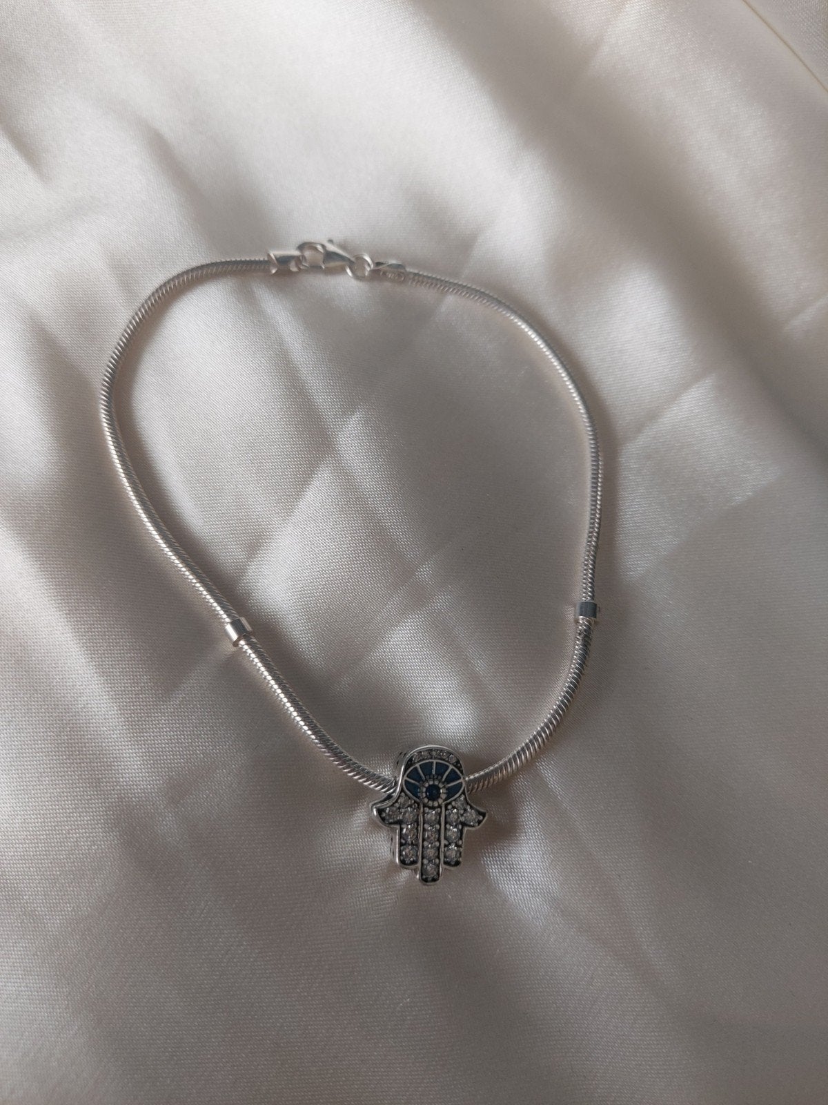 Zilveren Armband met Hamsa Handje en Zirkonia - 20.5 cm, Met kristal, Nieuw, Ophalen of Verzenden, Zilver