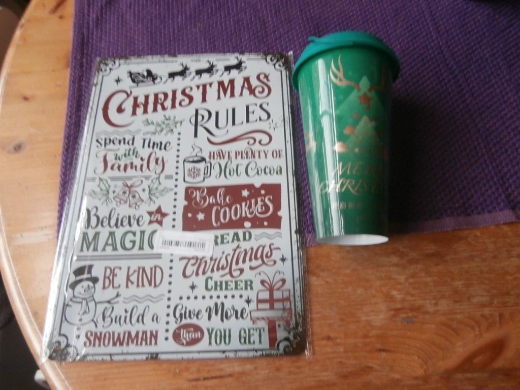 Kerst drinkbeker wandbord met teksten Christmas nieuw, Ophalen of Verzenden, Nieuw