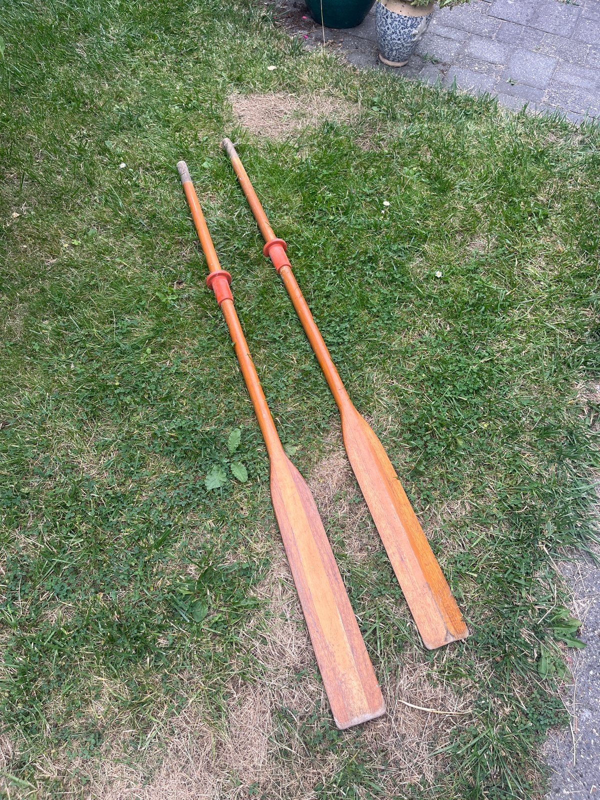 Houten roeispanen - Set van 2, Watersport en Boten, Peddels, Gebruikt, Enkelbladige peddel, Ophalen