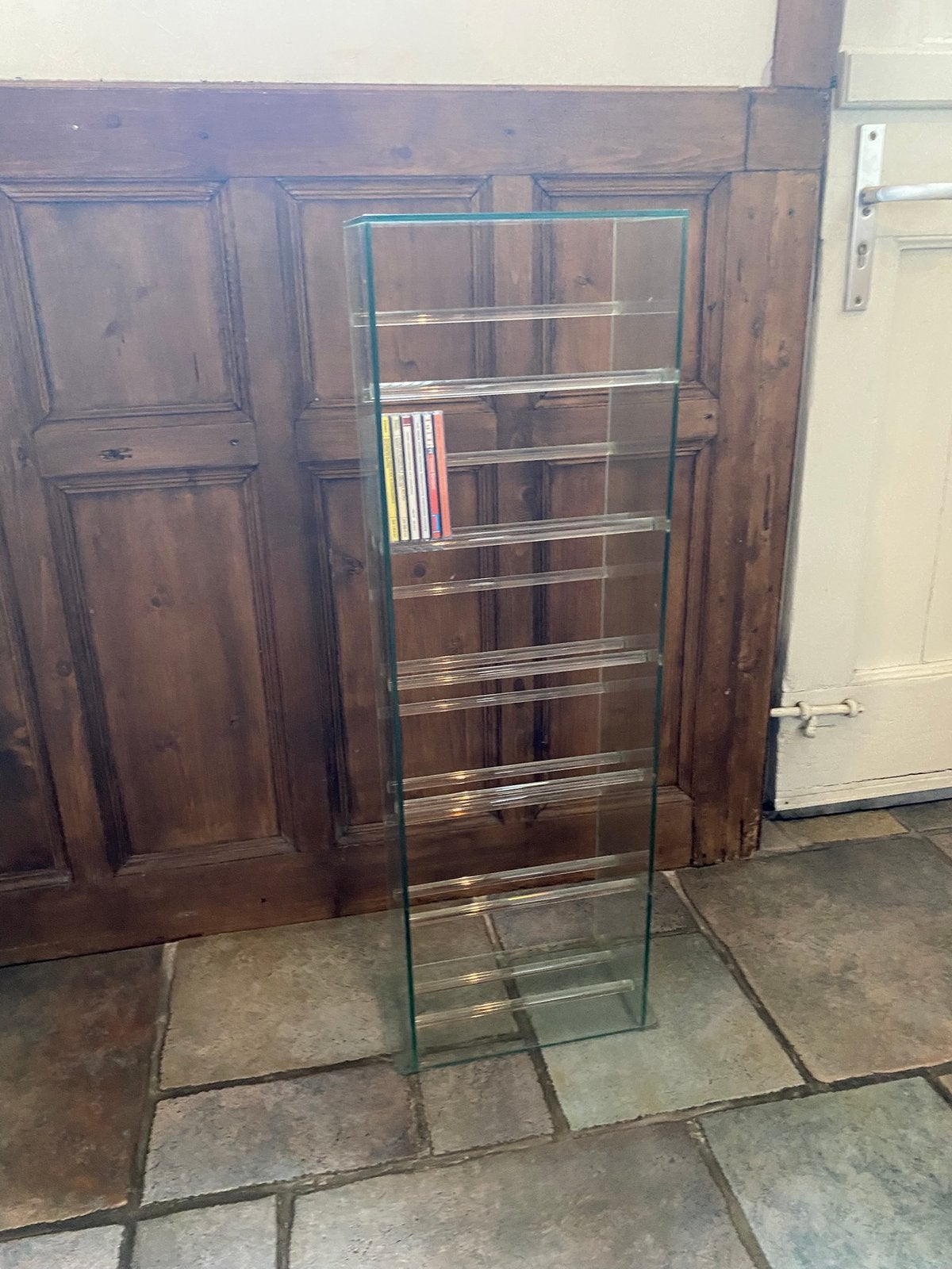 Massief glazen CD rek, 5 niveaus, Huis en Inrichting, Ophalen, Gebruikt, 75 tot 150 discs, Glas