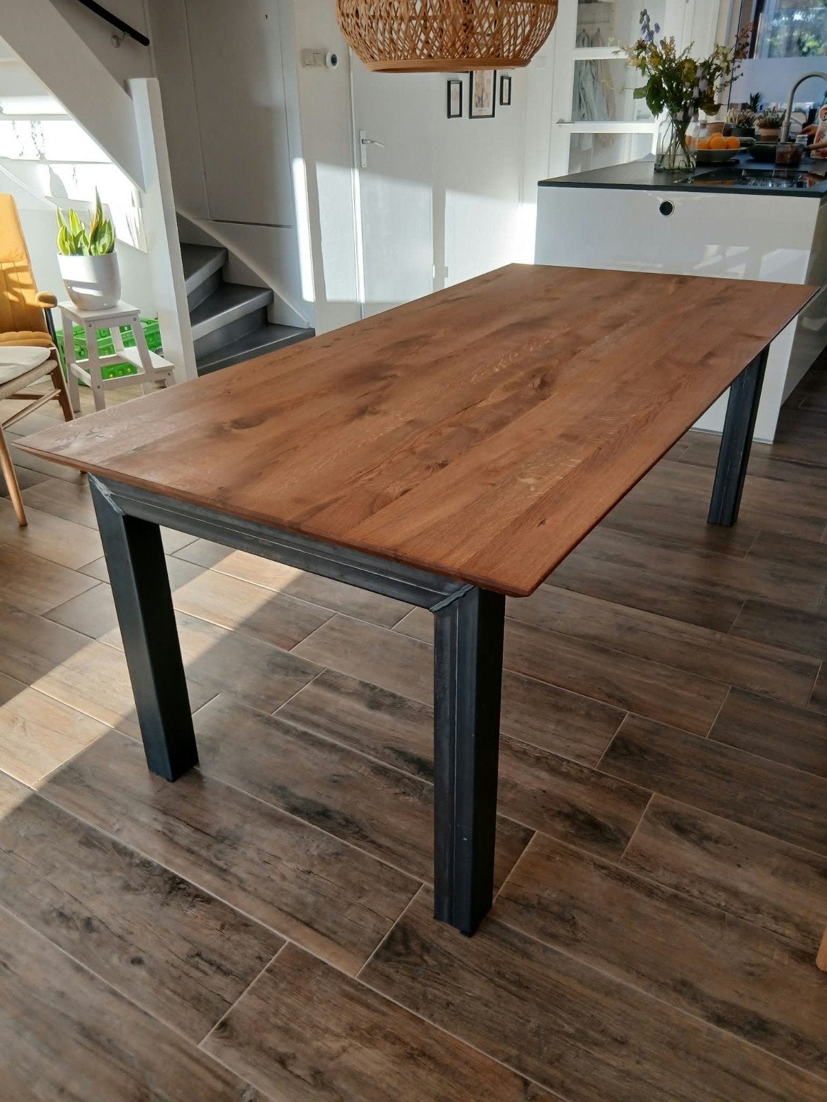 Eettafel massief eiken 200x100, Huis en Inrichting, Ophalen, Eikenhout, 200 cm of meer, 50 tot 100 cm