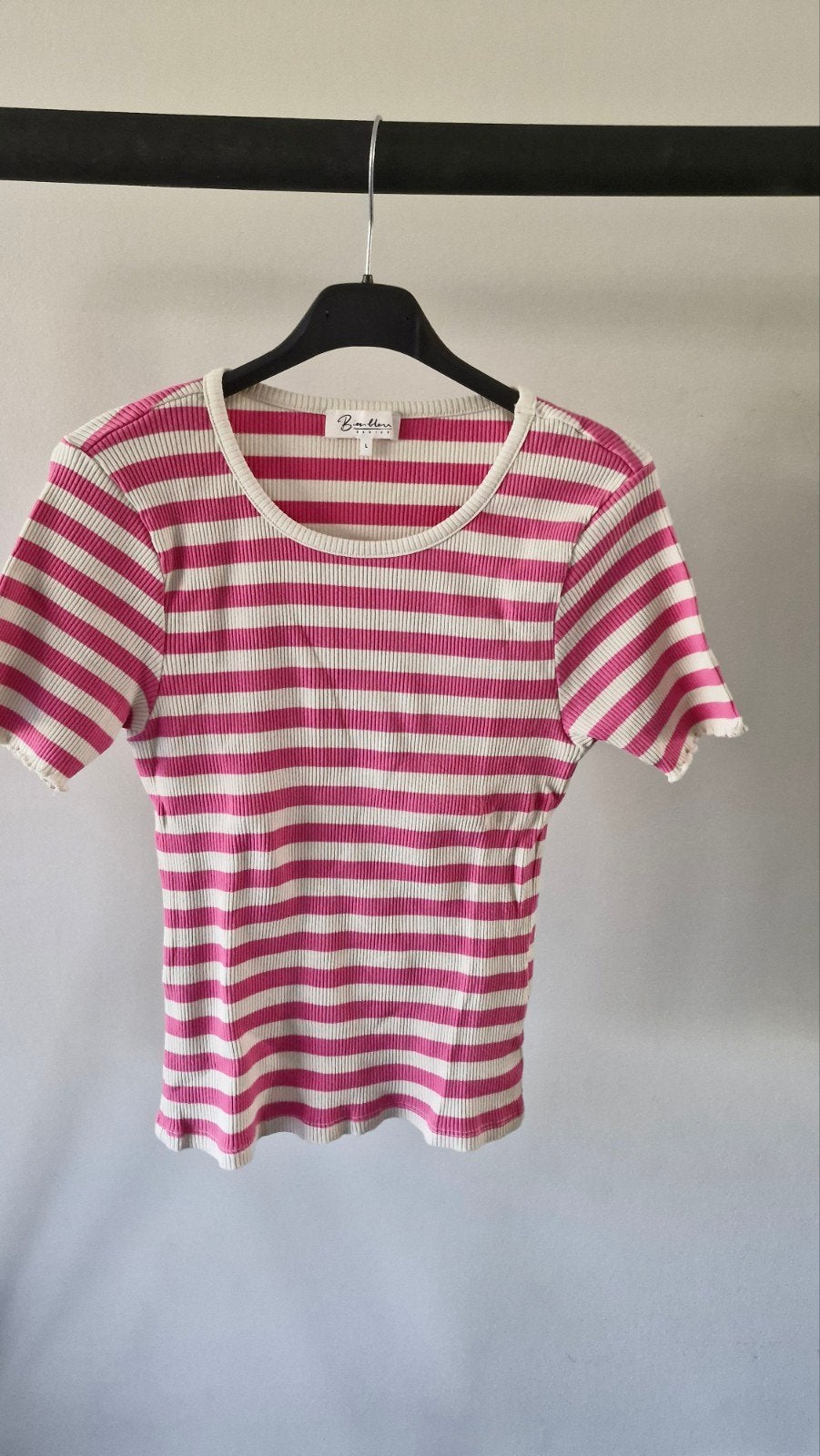 Bien Bleu gestreept shirt roze wit L, Maat 42/44 (L), Ophalen of Verzenden, Zo goed als nieuw, Korte mouw