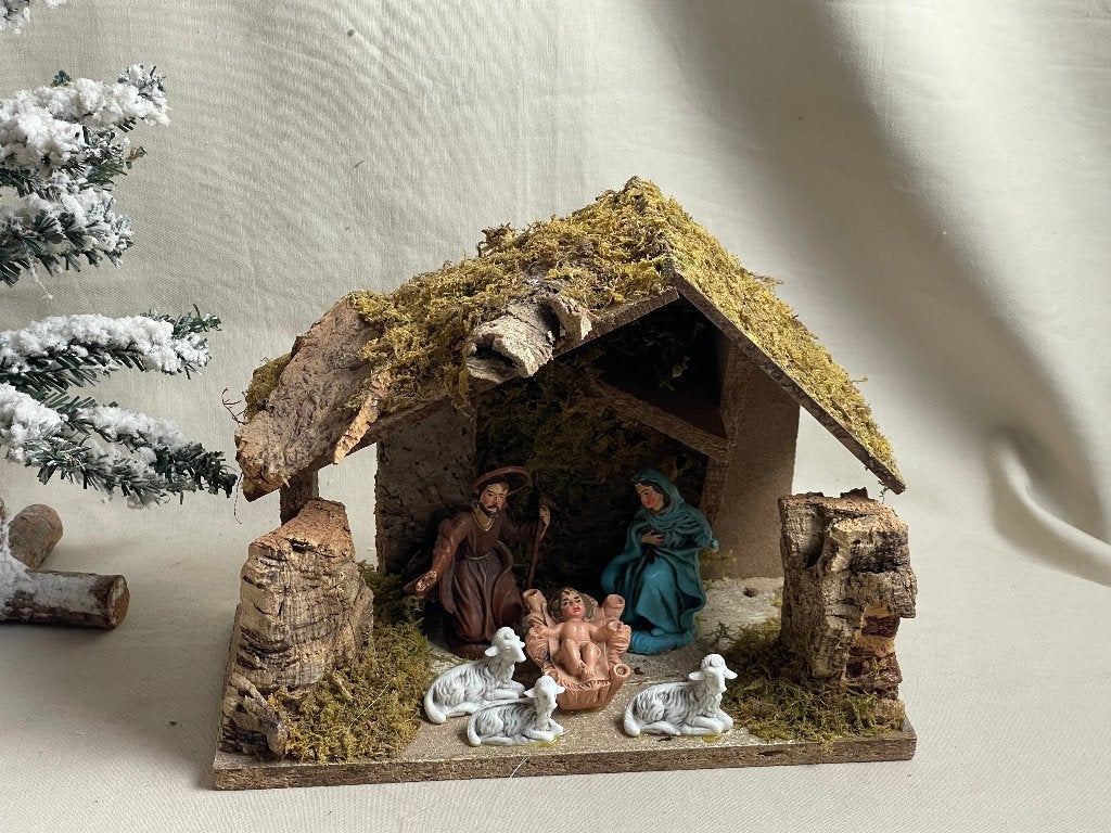Kleine houten kerststal met kerstgroep Italy, Diversen, Ophalen of Verzenden, Gebruikt