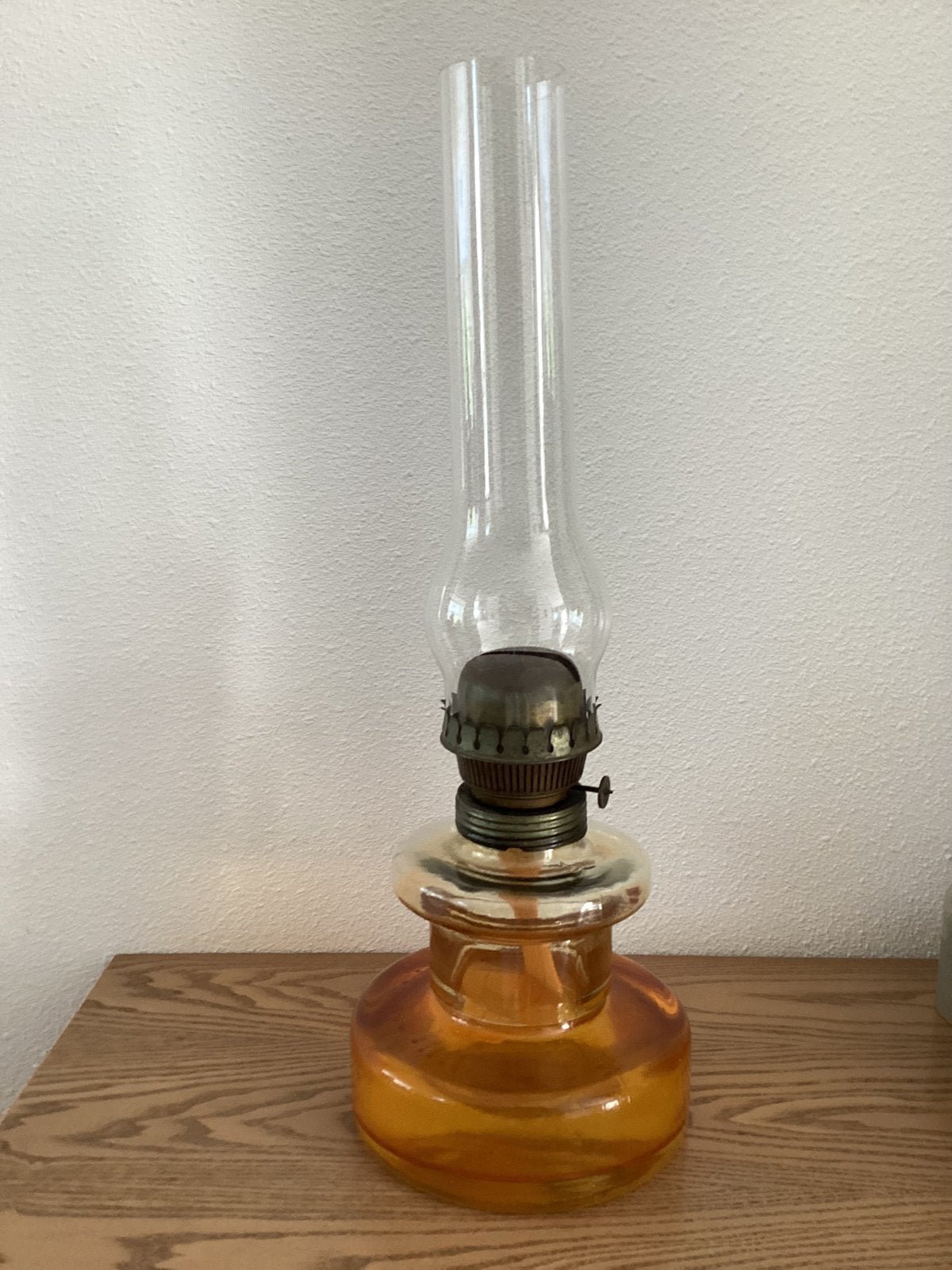 Vintage Glazen Petroleumlamp, Ophalen of Verzenden