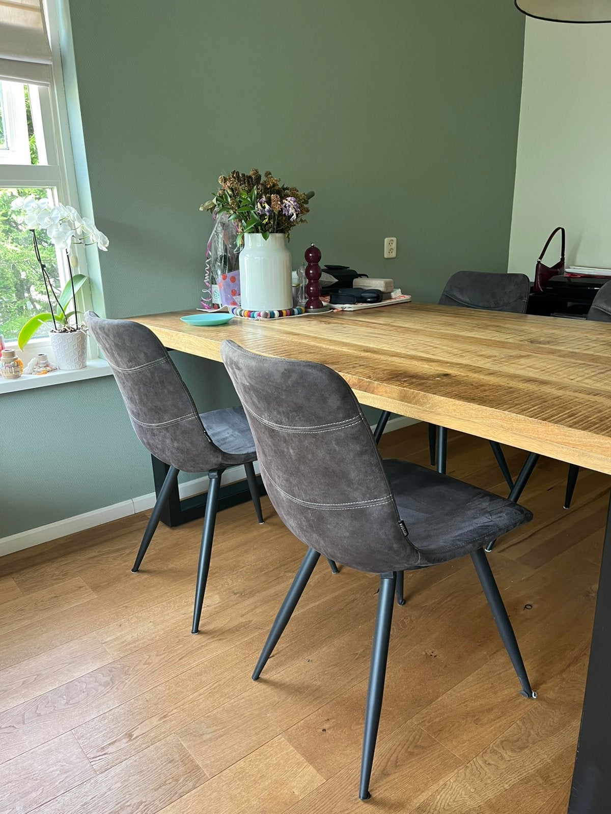 4x MX collection eetkamerstoelen, Huis en Inrichting, Ophalen, Gebruikt, Grijs, Vier
