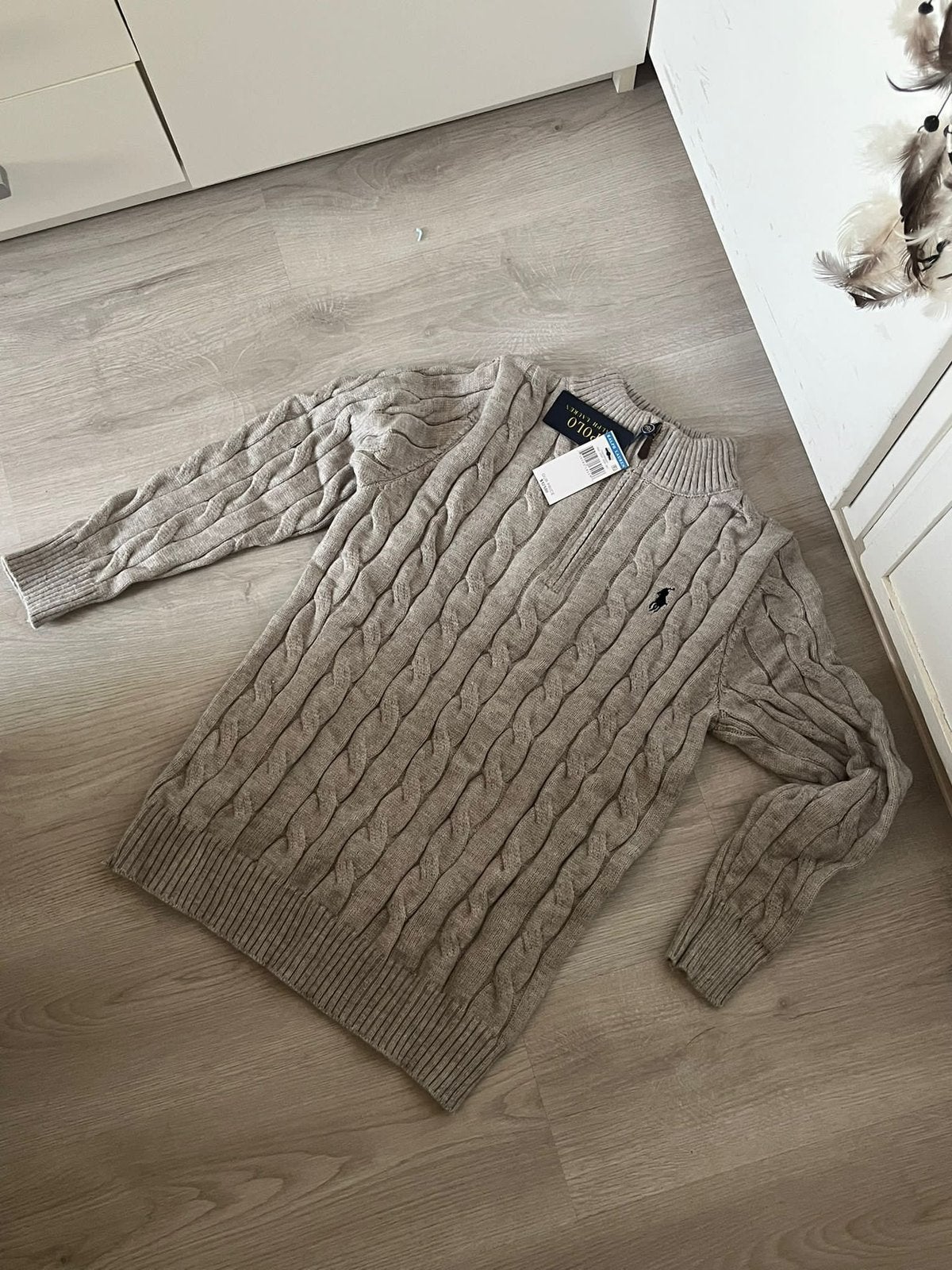 Ralph Lauren Kabeltrui - Grijs - Met Rits (Half Zip) - L, Ophalen of Verzenden, Nieuw, Maat 52/54 (L), Grijs
