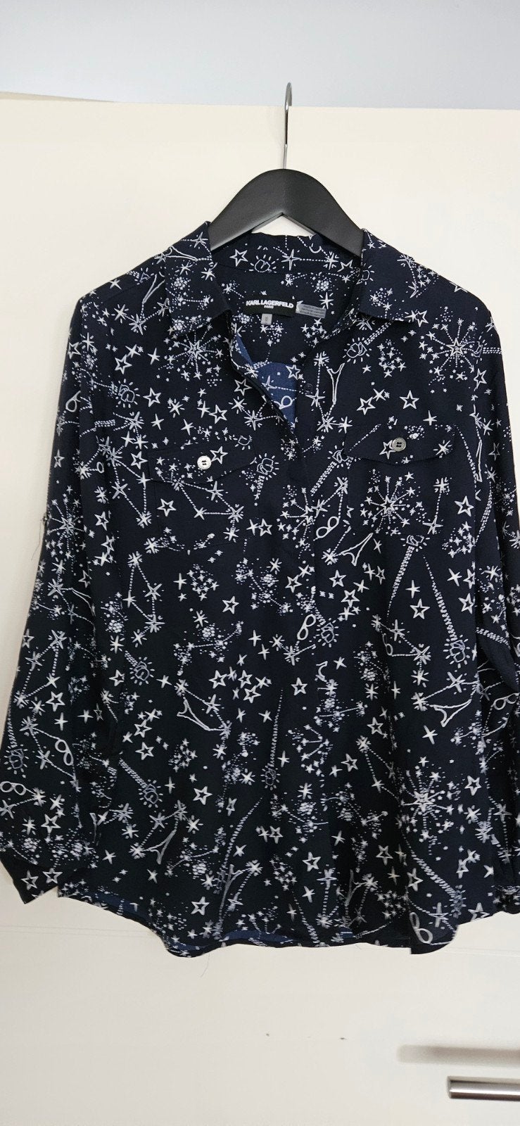 Karl Lagerfeld Blouse met Sterrenprint Maat M, Maat 38/40 (M), Karl Lagerfeld, Zwart, Ophalen of Verzenden
