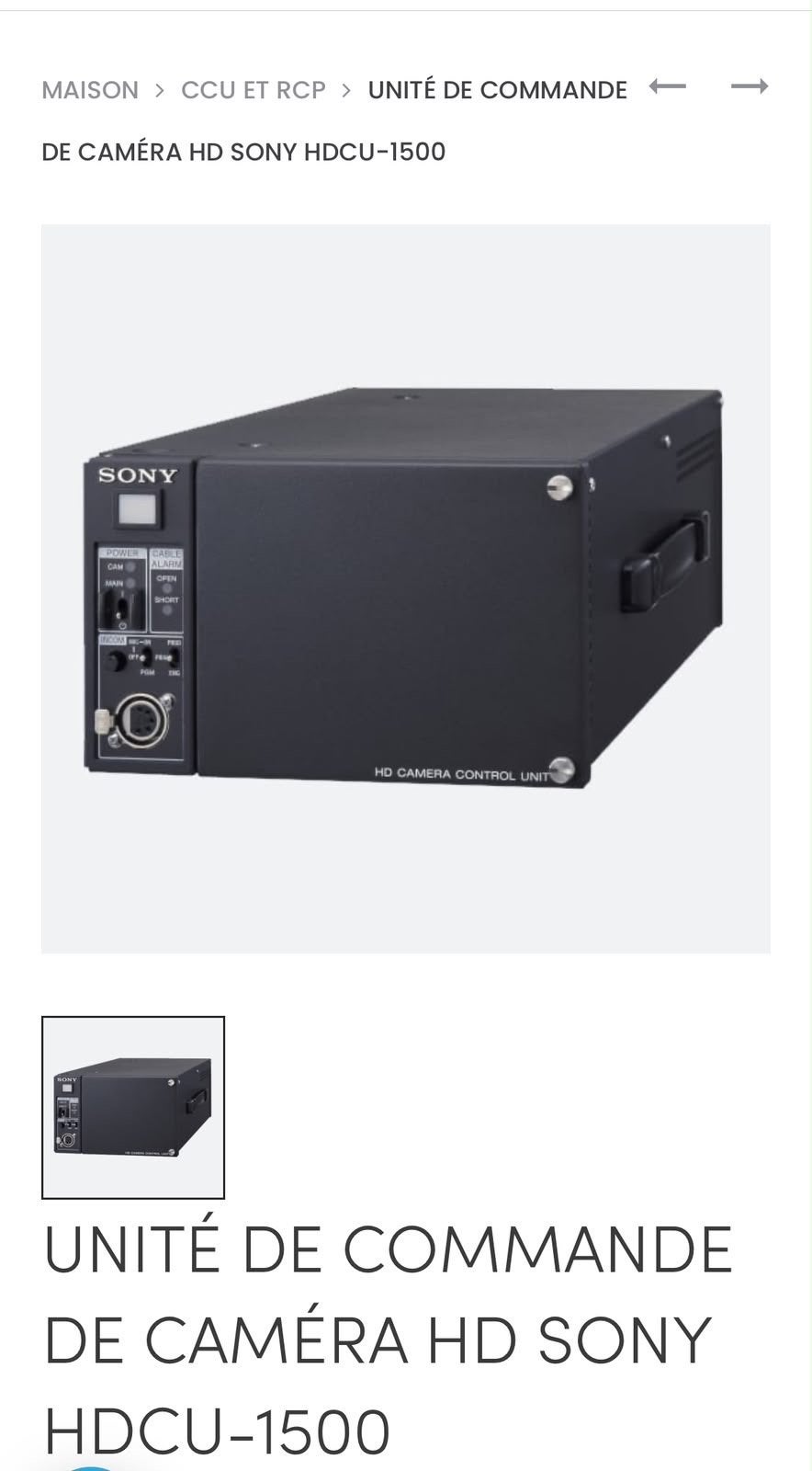 Sony HDCU-1500 HD Camera Control Unit, Ophalen of Verzenden, Zo goed als nieuw, Video