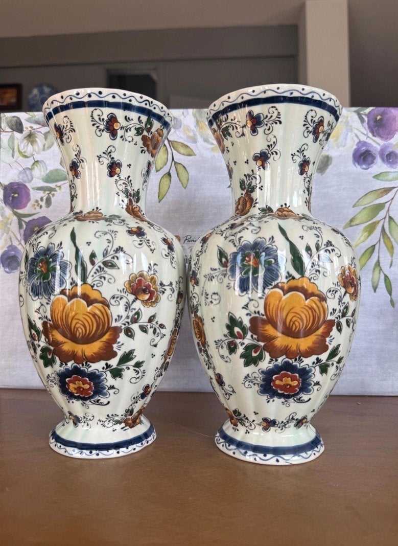 Hubert Bequet Quaregnon Vintage Polychrome Keramische Vazen, Ophalen of Verzenden