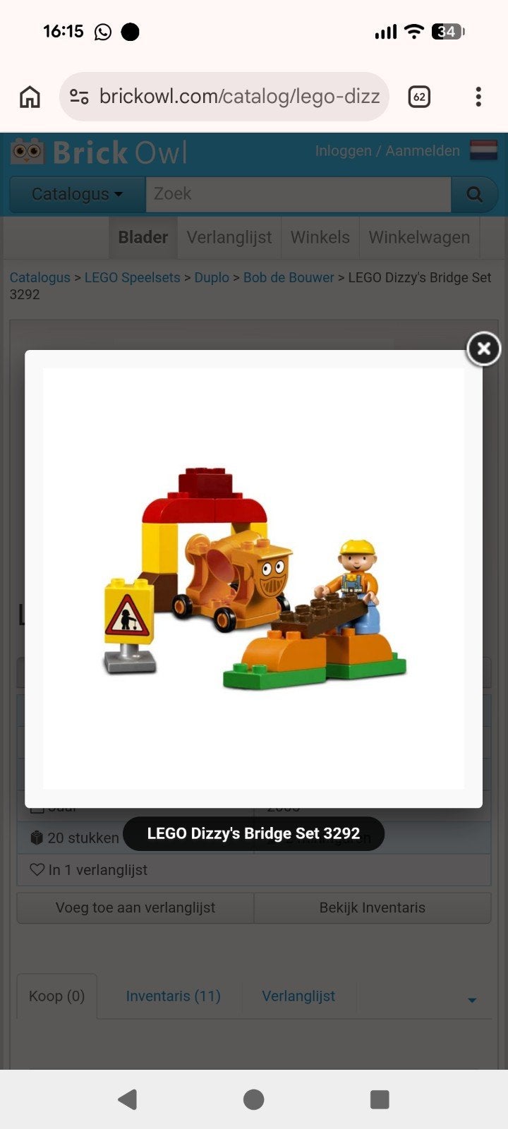 Bob de Bouwer Dizzie - LEGO Duplo, Ophalen of Verzenden, Gebruikt, Overige merken