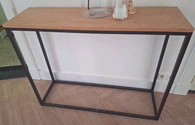 Industriële Console Tafel - Eikenhout & Metaal, Huis en Inrichting, Tafels | Sidetables, Ophalen, 100 tot 150 cm, Zo goed als nieuw