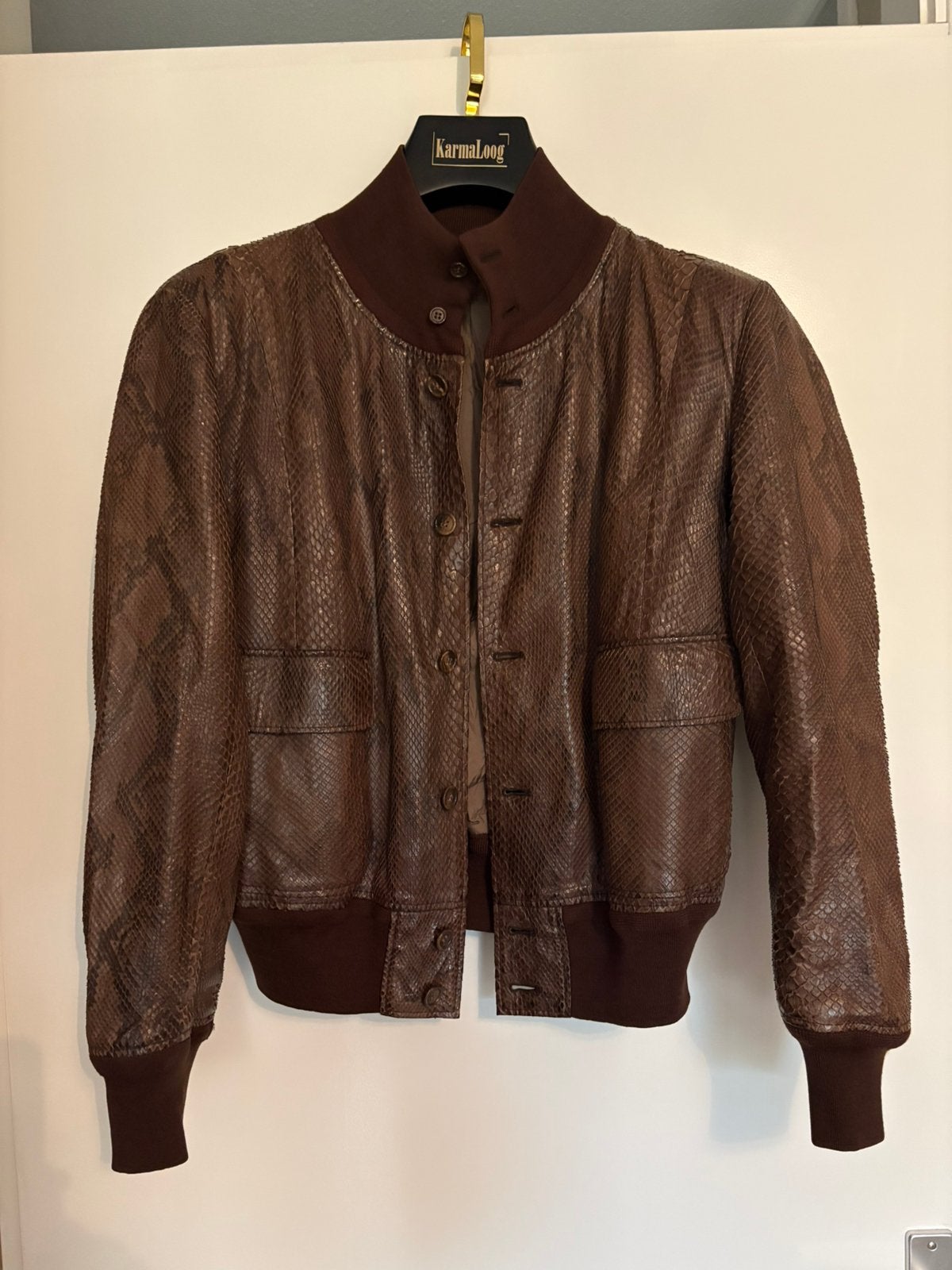 Vintage 80s handgemaakte python lederen jas maat medium, Verzenden, Zo goed als nieuw, Maat 48/50 (M), Zwart