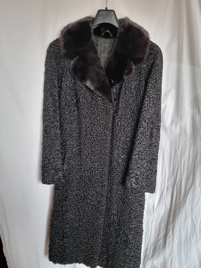 Vintage karakul sheep bont jas maat L, Ophalen of Verzenden, Zo goed als nieuw, Maat 38/40 (M), Zwart