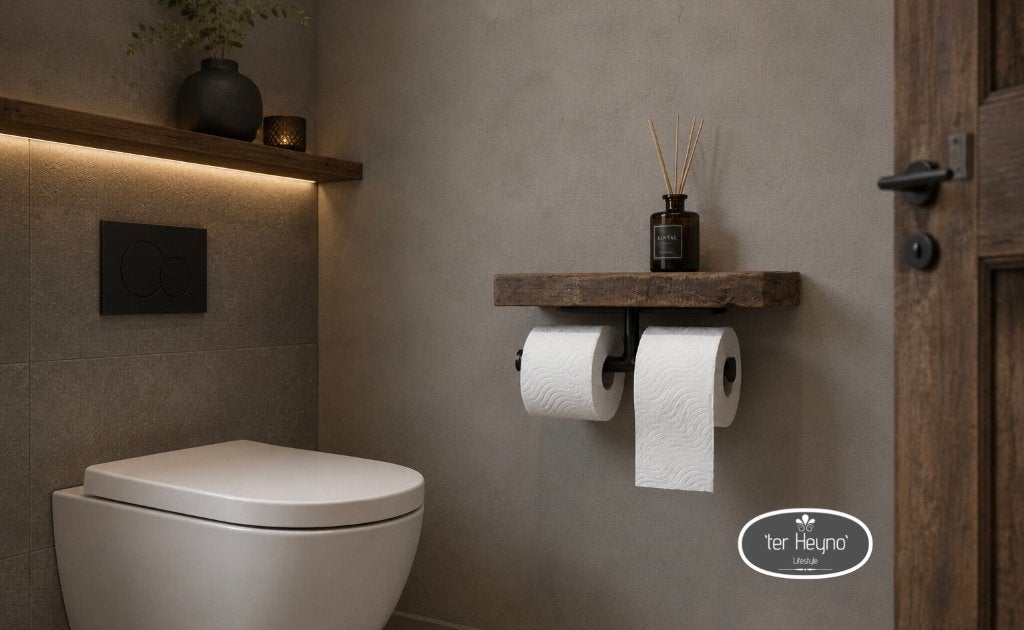 Oud houten toiletrol houder dubbel hout toilet stoer sober, Verzenden, Nieuw, Hout