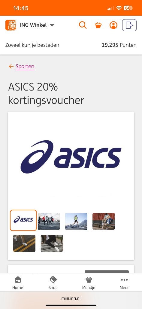 10 X ASICS 20%  kortingsvoucher via ING, Tickets en Kaartjes, Kortingen en Cadeaubonnen, Eén persoon, Kortingsbon