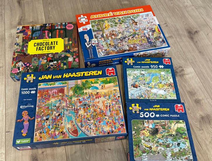 5 puzzels Jan van Haasteren en The Chocolate Factory, Hobby en Vrije tijd, Denksport en Puzzels, Ophalen, 500 t/m 1500 stukjes