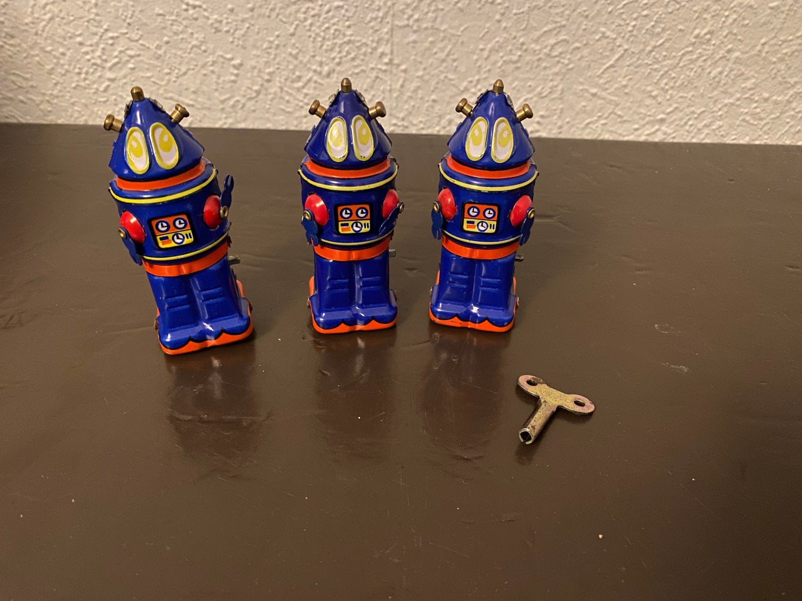 3 vintage Chinese blikken speelgoed robots met sleutel, Ophalen of Verzenden