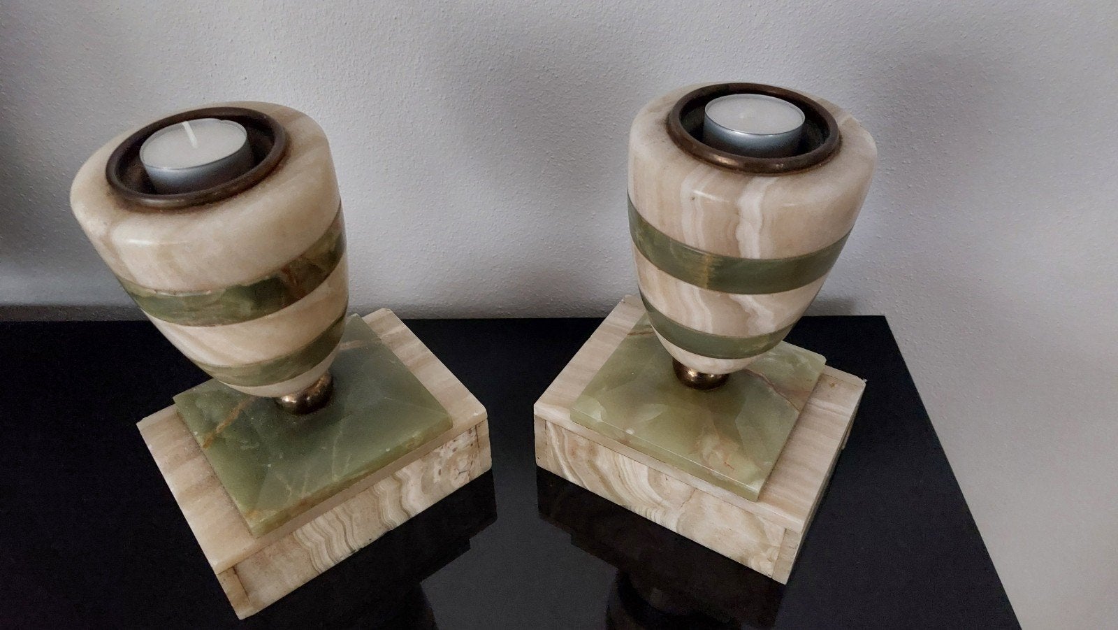 Set van 2 marmeren kandelaars, Antiek en Kunst, Ophalen of Verzenden, Koper of Brons