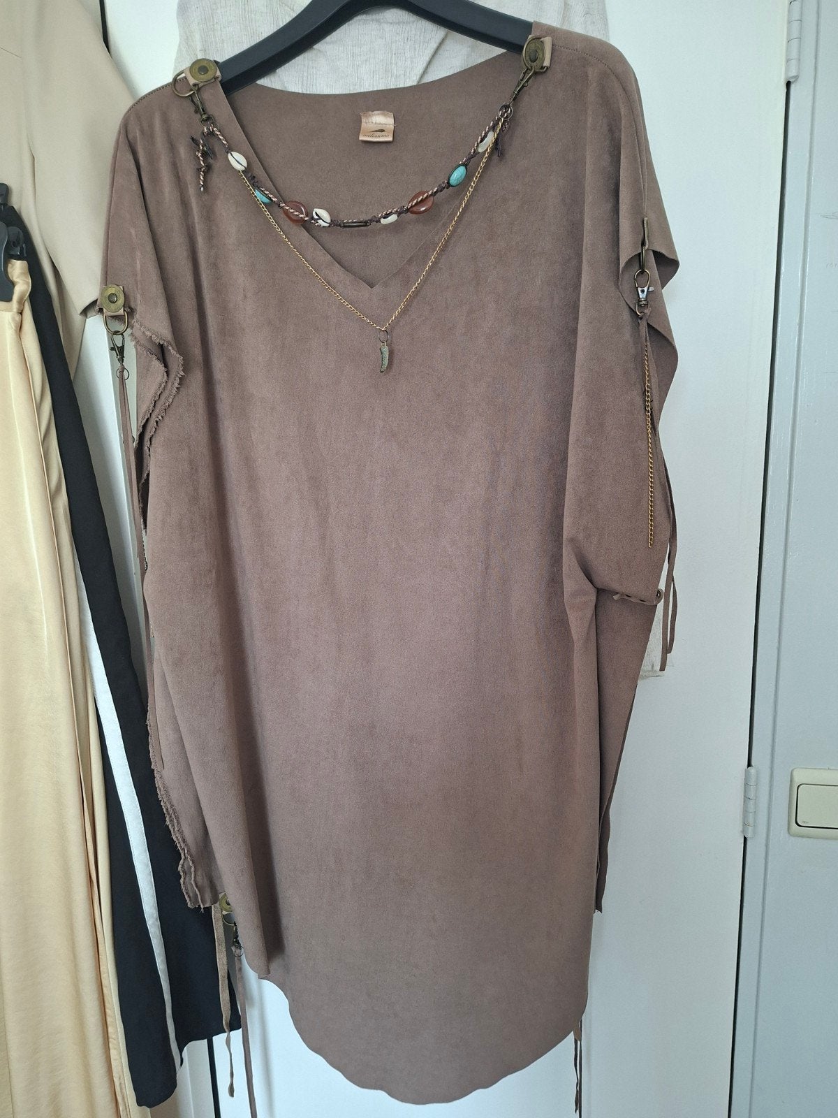 Melissimo jurk, suédine, bruin, L, zgan., Kleding | Dames, Ophalen of Verzenden, Zo goed als nieuw