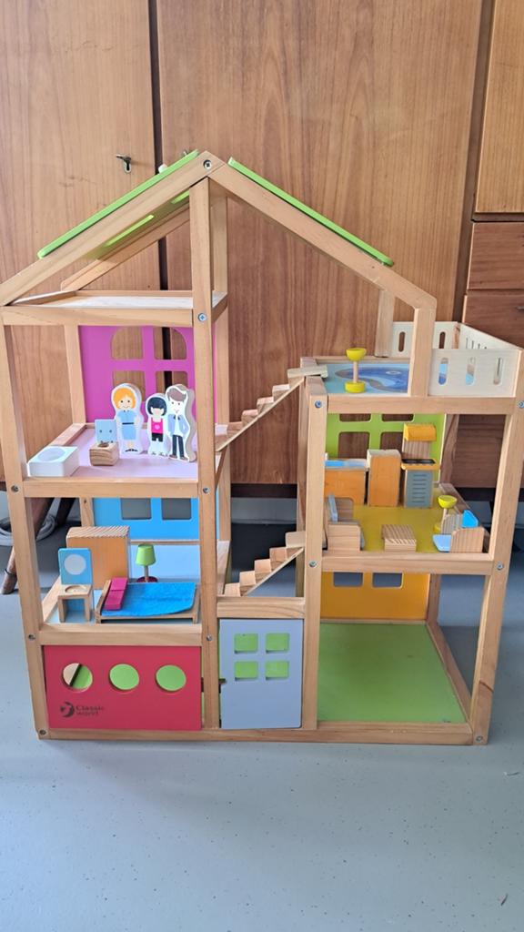 Houten poppenhuis ca 73 cm hoog, Kinderen en Baby's, Speelgoed | Poppenhuizen, Gebruikt, Poppenhuis, Ophalen