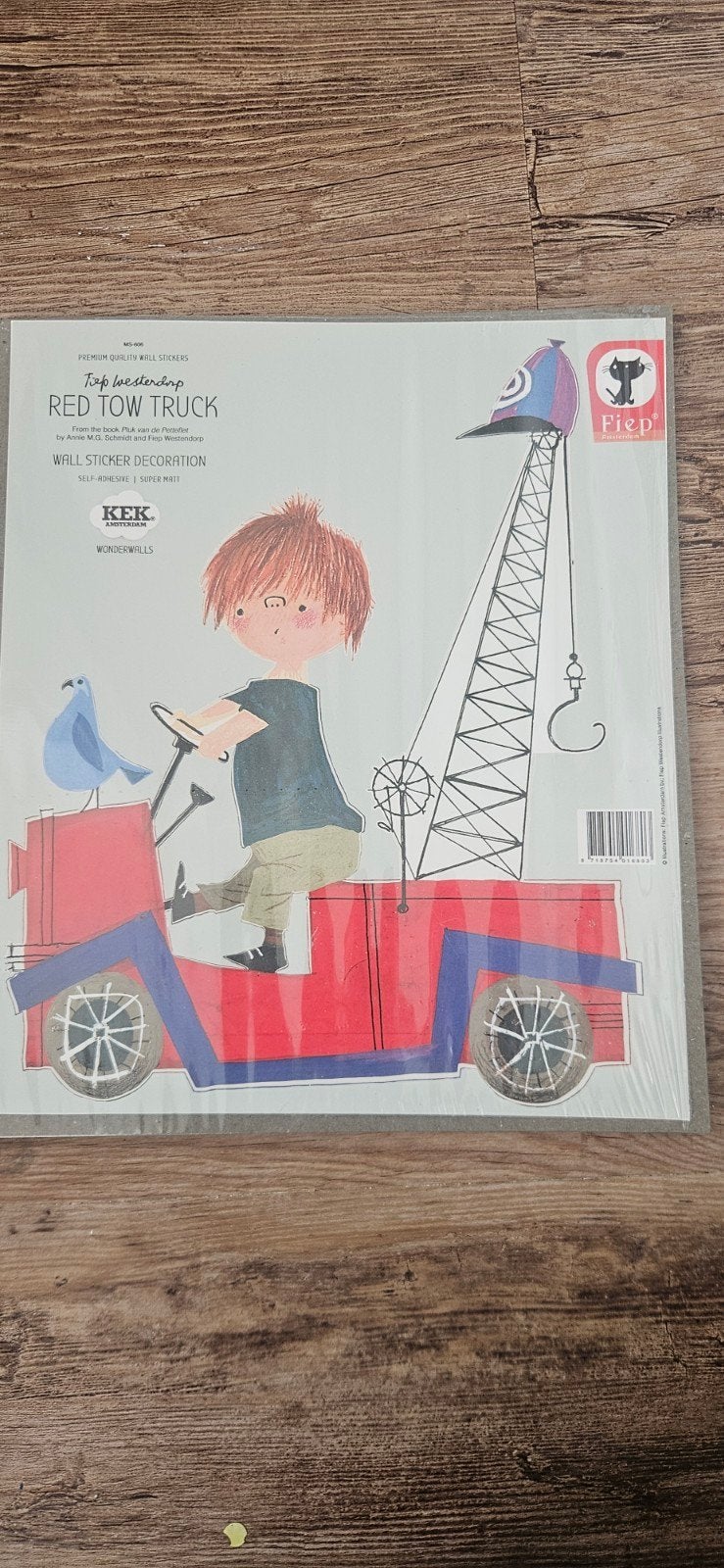 Kek Amsterdam Fiep Westendorp Red Tow Truck Muursticker, Eigen ontwerp, Meerkleurig, Ophalen of Verzenden, Kunststof