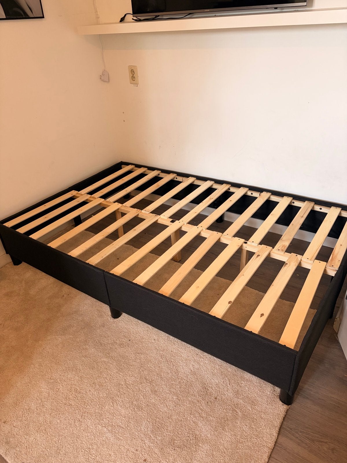 Twijfelaar bed met lattenbodem en matras, Ophalen, Eenpersoons, Zwart, 190 cm of minder