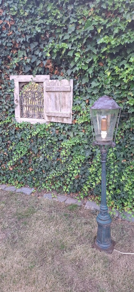 Antieke lantaarnpaal - gietijzer/koper - tuinlamp, Ophalen, Overige materialen, Gebruikt, Staande lamp