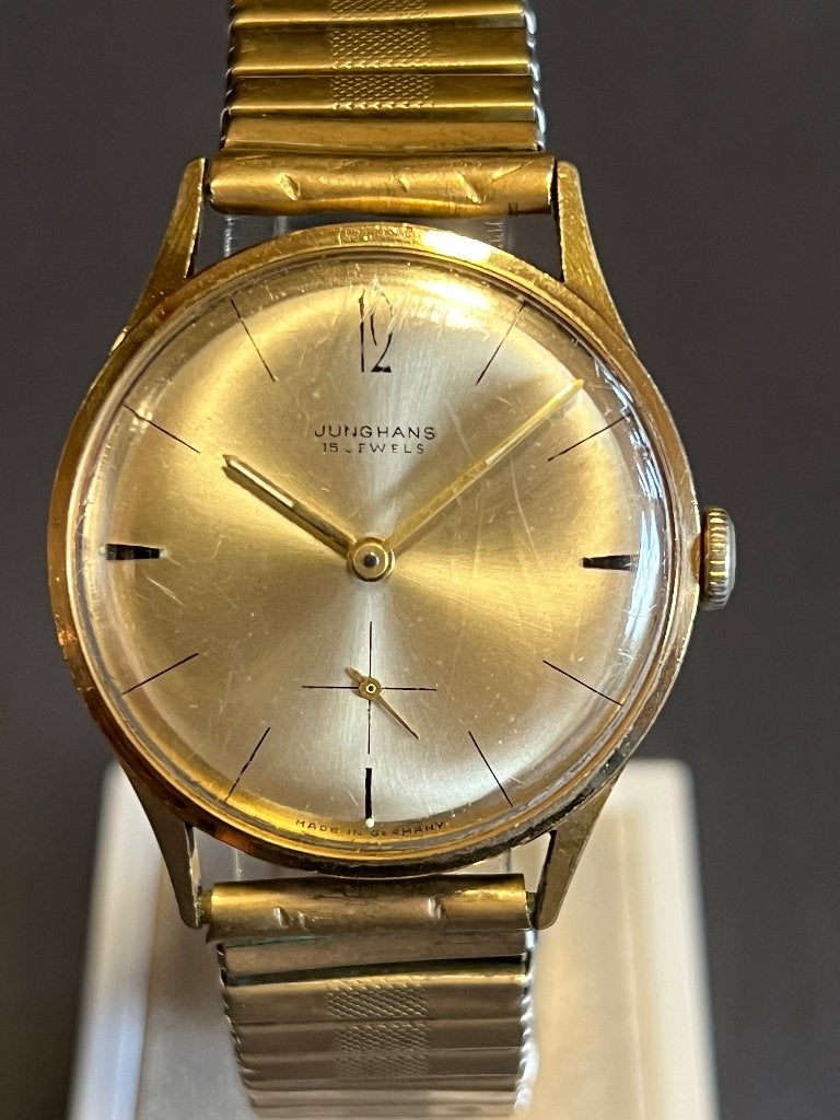 Junghans 15 Jewels Verguld Handopwind 32mm, Overige merken, Staal, Polshorloge, Met bandje