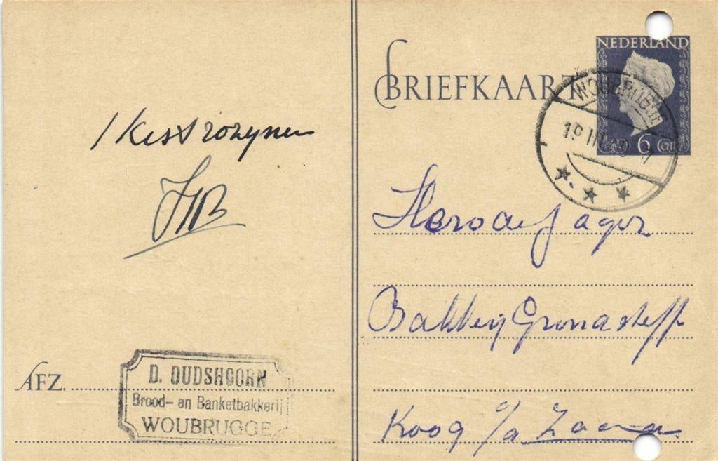 D. Oudshoorn, Woubrugge - 03.1949 - briefkaart, Ophalen of Verzenden, Briefkaart
