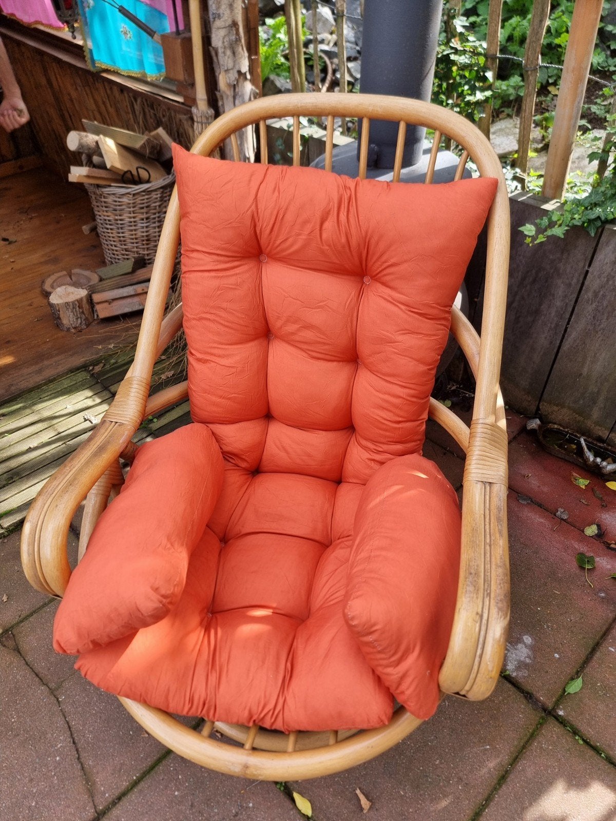 vintage bamboe rattan egg chair draaistoel, Ophalen, Gebruikt, Overige kleuren, Retro 70's vintage